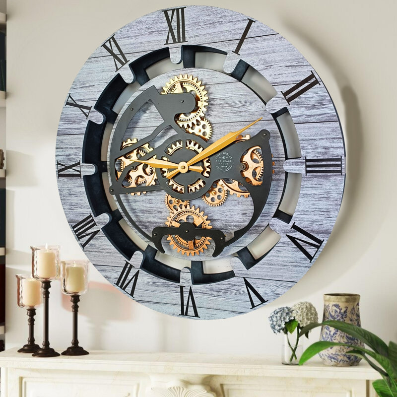 Solid Wood Wall Clock, Silver Grey