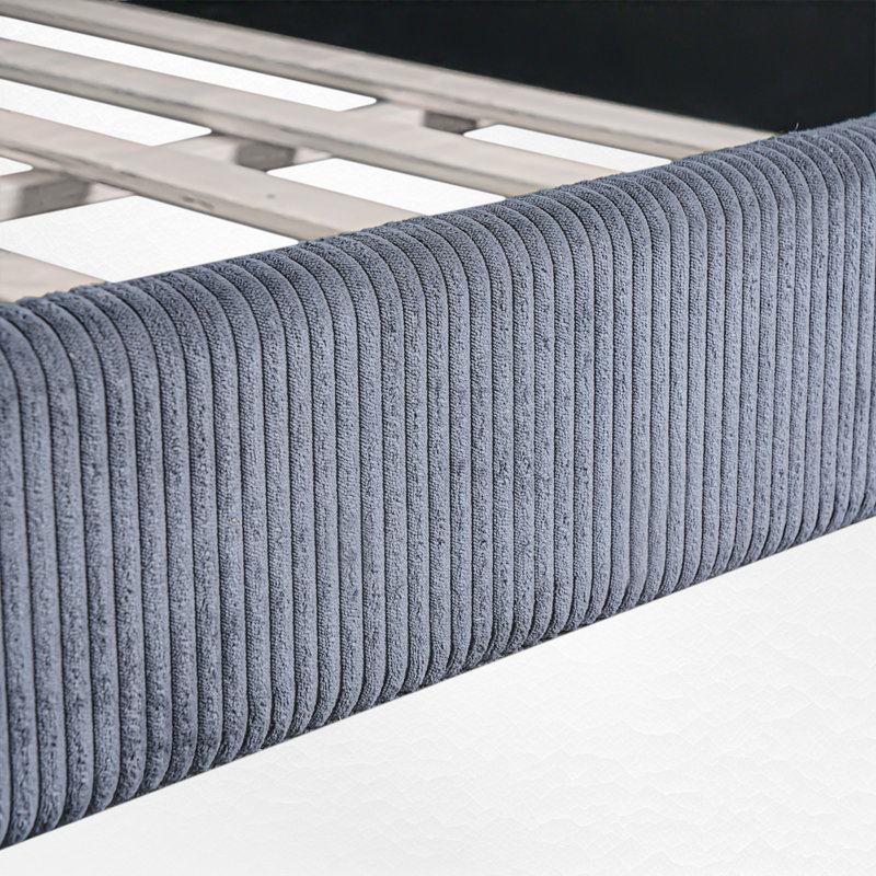 Lit plateforme double tapissier pleine grandeur avec lumière DEL, Gris