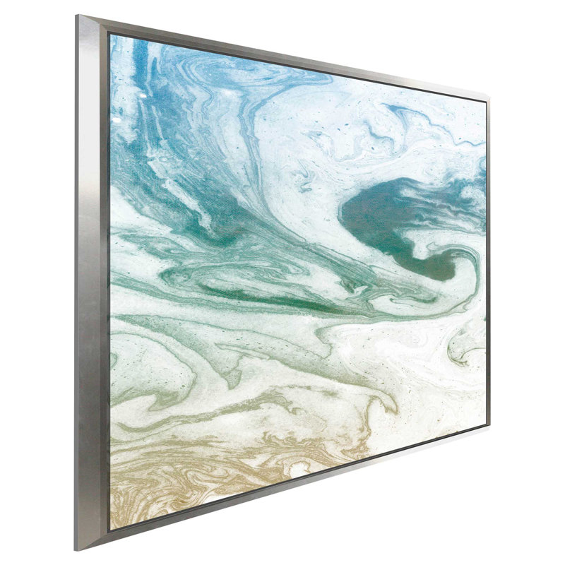 « deep vagues », reproduction de peinture à l’acrylique sur toile, H 21,5 po x l 21,5 po x P 2 po, Cadre flottant argent
