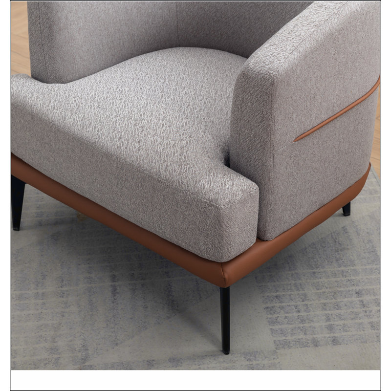 Fauteuil demi-tonneau moderne avec accoudoirs rembourrés, Orange brûlé