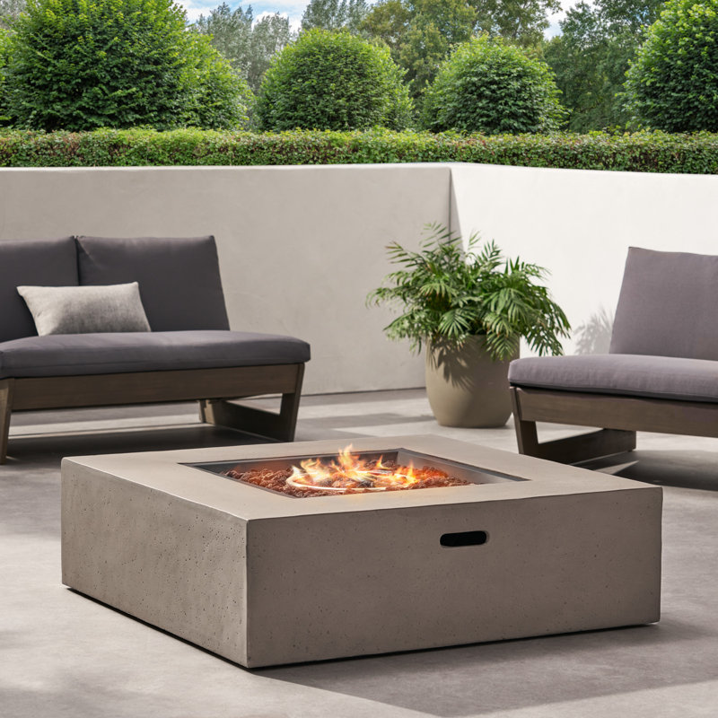 50,000 Btu Square Mgo Fire Table - Propane Gas, No Assembly, Tank Exterior (40"x40"x12.5"), Light Gray