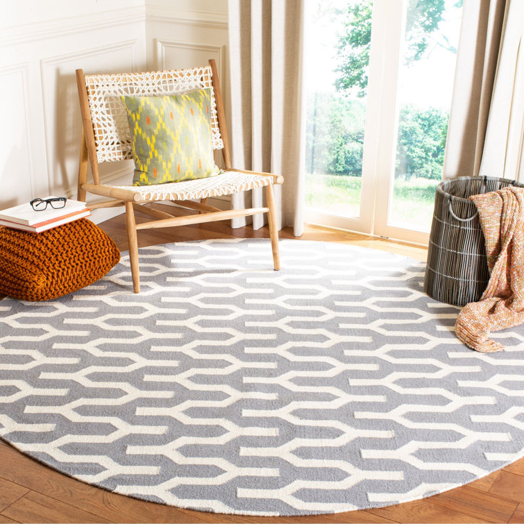 Rodgers Hand Woven Flat Weave Wool/Cotton Geometric Rug in Ivory/Gray