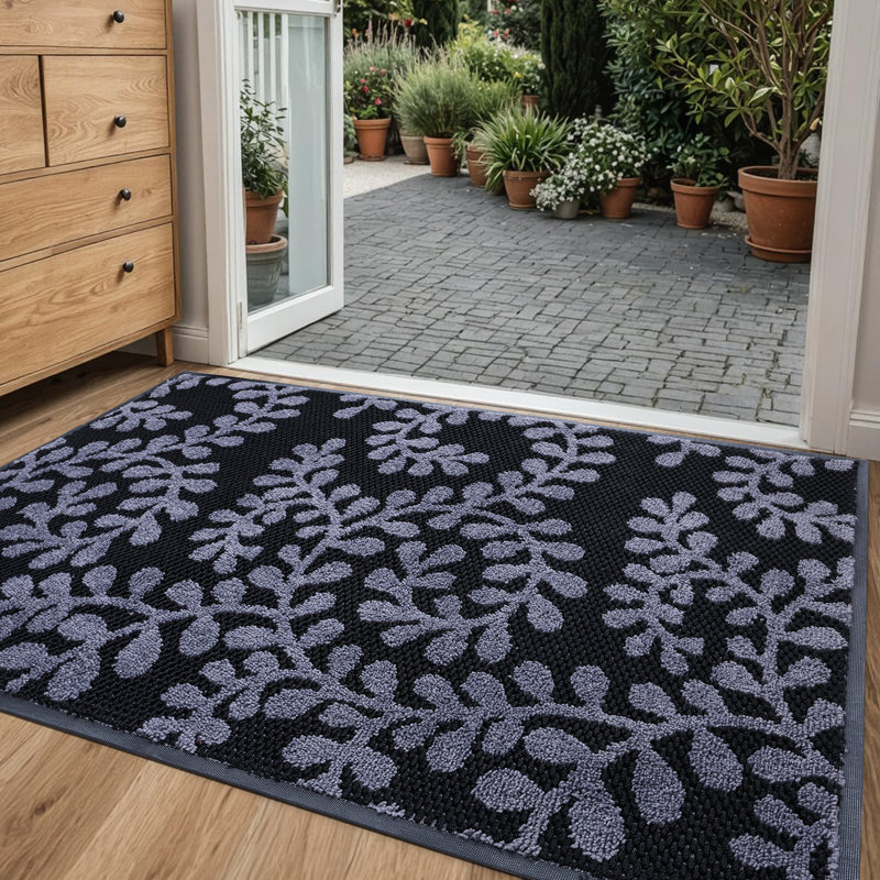 Floral Outdoor Indoor  Dirt Resistant Absorbent Non-Slip TPE Backing and Washable Low-Profile Indoor Mats for Entry,Kitchen,Garden