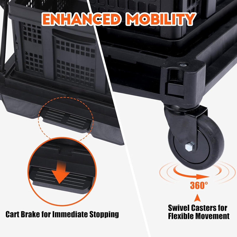 Caisse de rangement pliante à 2 niveaux avec 360 roues pivotantes et caisse de rangement noire avec 1 boîte de rangement