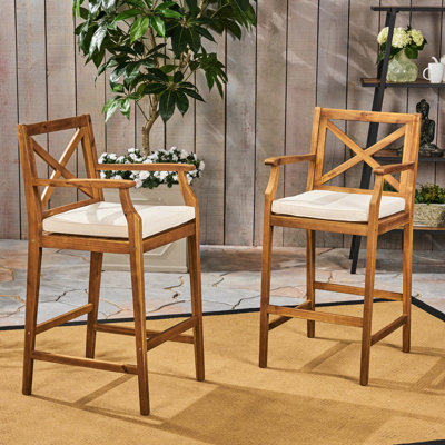 2 pièces en bois, dossier croisé, eau, 46,43 po, paire de tabourets de bar - configuration élégante, coussin d'eau, hauteur, assemblage