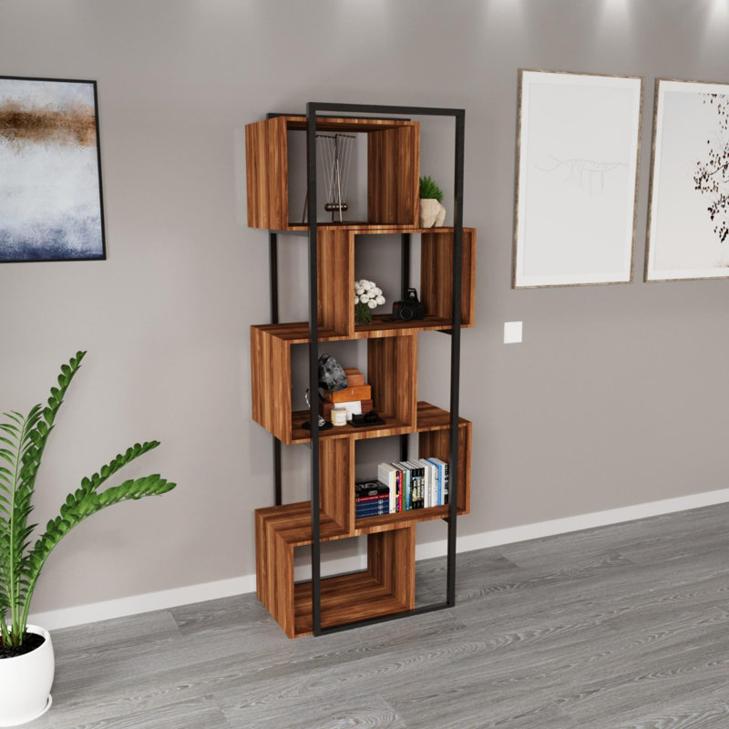Aliona 70cm W Metal Shelving Unit, Walnut/Black