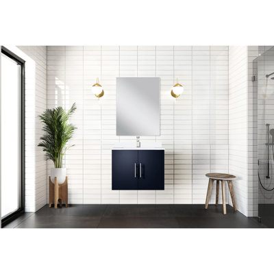 Meuble-lavabo bleu marine 24 po X P 22 po - comptoir en marbre de culture et miroir à fermeture en douceur, grand compartiment et rayure - 18 compartiments de rangement spacieux