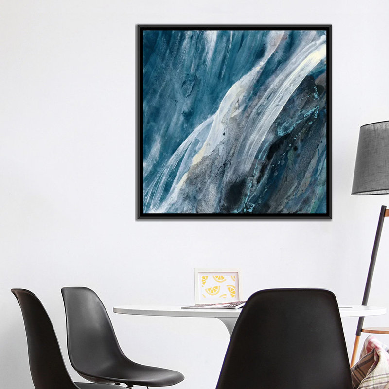 « indigo splash », reproduction d’art sur toile, H 18 po x l 18 po x P 1,5 po, Toile avec cadre noir, Pas de tapis