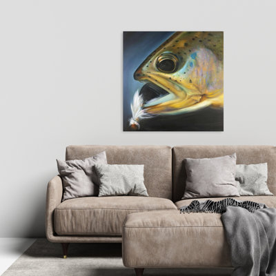 «Golden Trout with Fly Fishing Flie», reproduction de peinture à l'huile sur toile tendue