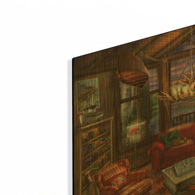 «Evening In The Cabin» par Bigelow, illustrations en métal doré, 16 po x 12 po