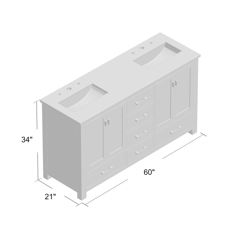 Modero 60'' W Double Bathroom Vanity Base, White