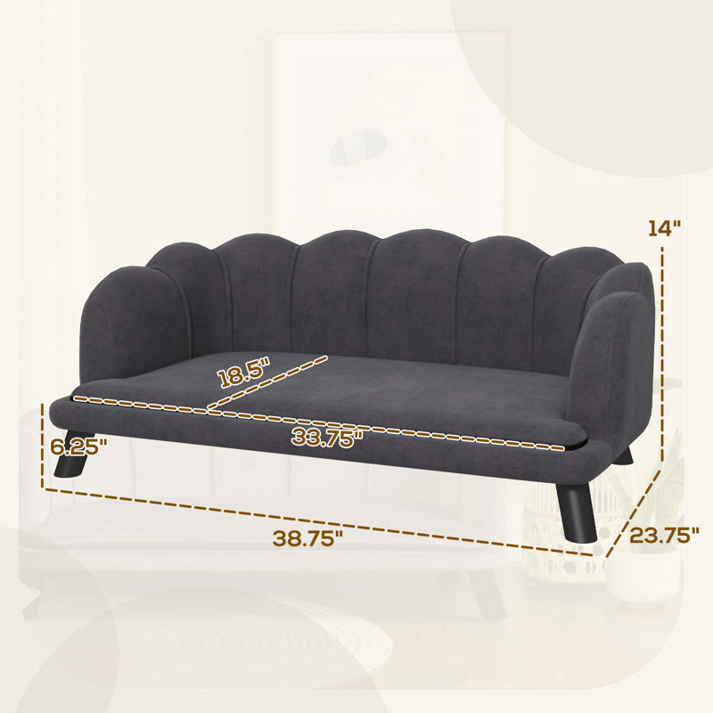 Grand canapé en velours, canapé pour grands et moyens chiens, Gris