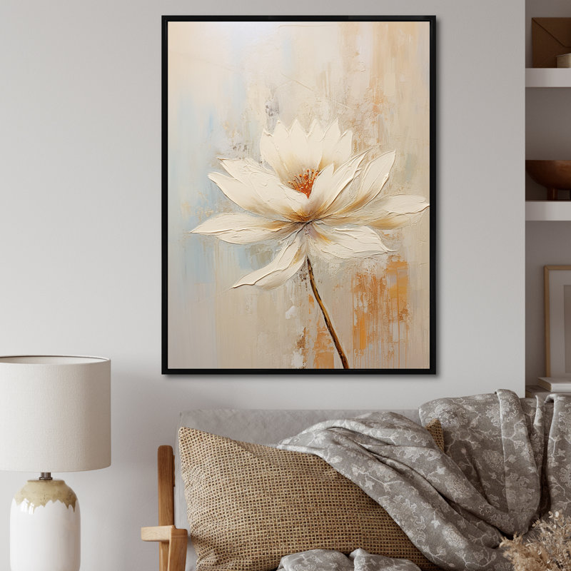 " Beige Simplicity In Petals ", Black Floater Framed, 40" H x 30" W x 1.5" D