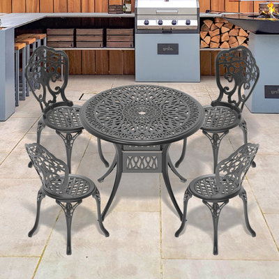 5-Piece Set Of All-Weather Cast Aluminum Dining Furniture Set With Black Frame