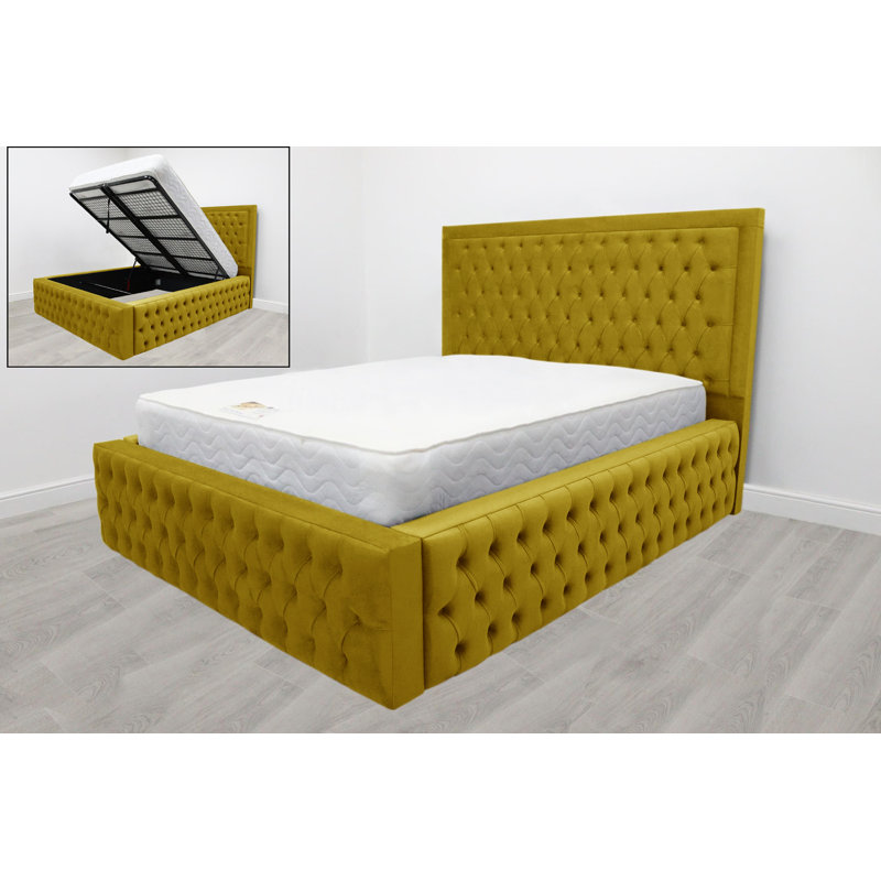 Shandi Upholstered Ottoman Storage Bed, Double (4'6), Turmeric