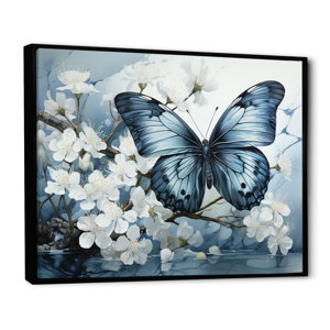 Bertena Blue White Butterfly Reflection - Print