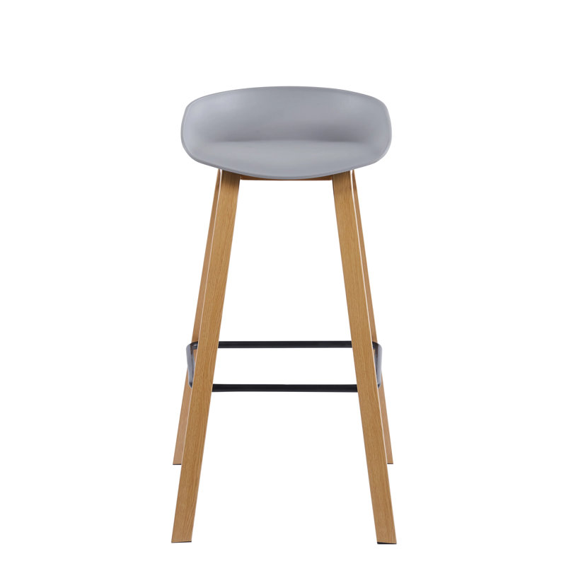 Kheya L-Shaped Plastic Bar Stool w/Veneer Metal Legs & Footrest for Kitchen, Dining Room, Breakfast Nooks