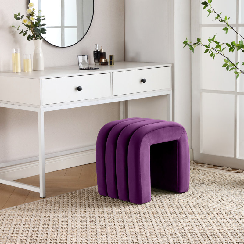 Rienna 19.3" W Channel Tufted Upholstered Ottoman, Purple Velvet