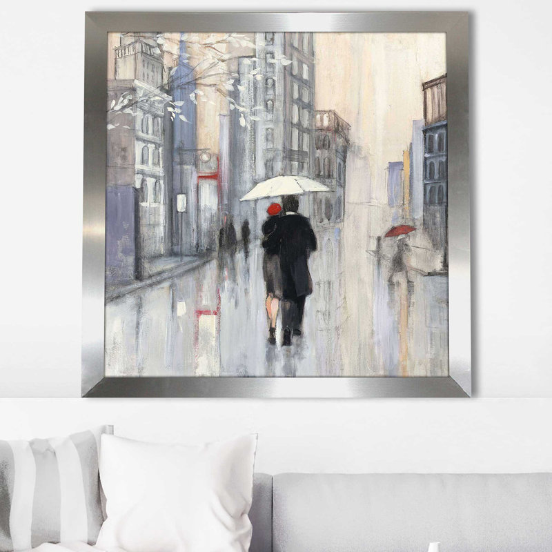 «Spring Rain New York Crop (Square)» par Julia Purinton, reproduction, H 31,5 po x l 31,5 po x P 1 po, Encadrement argenté