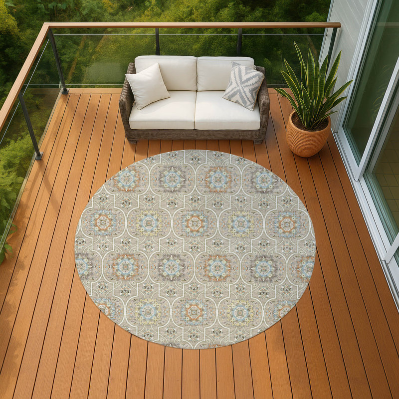 Machine Washable Indoor/Outdoor Chantille ACN2670 Modern Rug, Beige, 8' Round