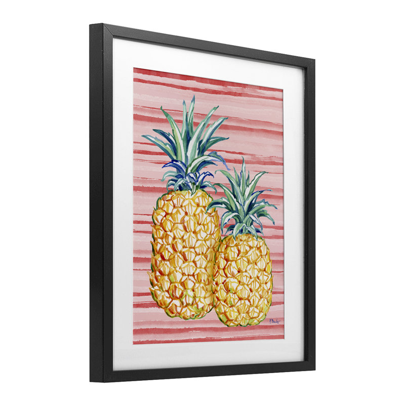 Ananas tropical brossé, reproduction encadrée sous verre, design par Paul Brent, H 16 po x l 13 po, Cadre noir minuit