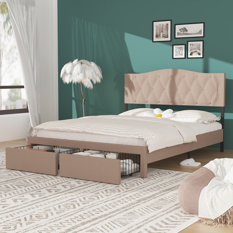 Lit plateforme avec rangement, gris