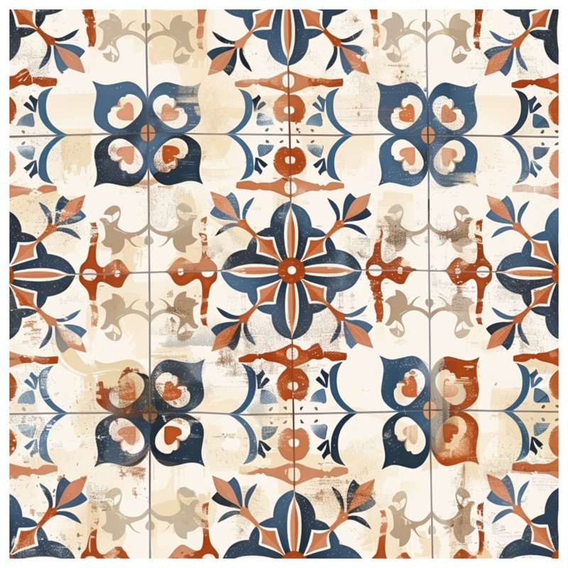 Ornate Floral Tile Canvas Gallery Wrap in Many Sizes, 24 x 36 inches