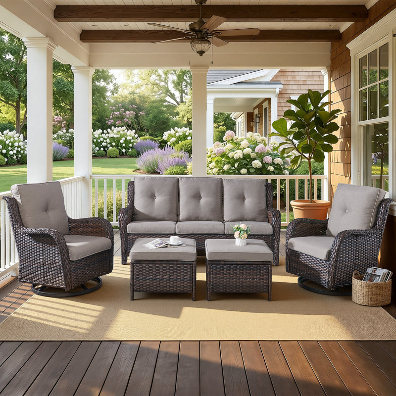 Patio Furniture Set 5 Pieces, Outdoor Wicker Furniture with Swivel Chairs and Ottomans, Modern Rattan Patio Chairs Conversation Sets for Garden, Terrace, Porch, Balconies, Lawns