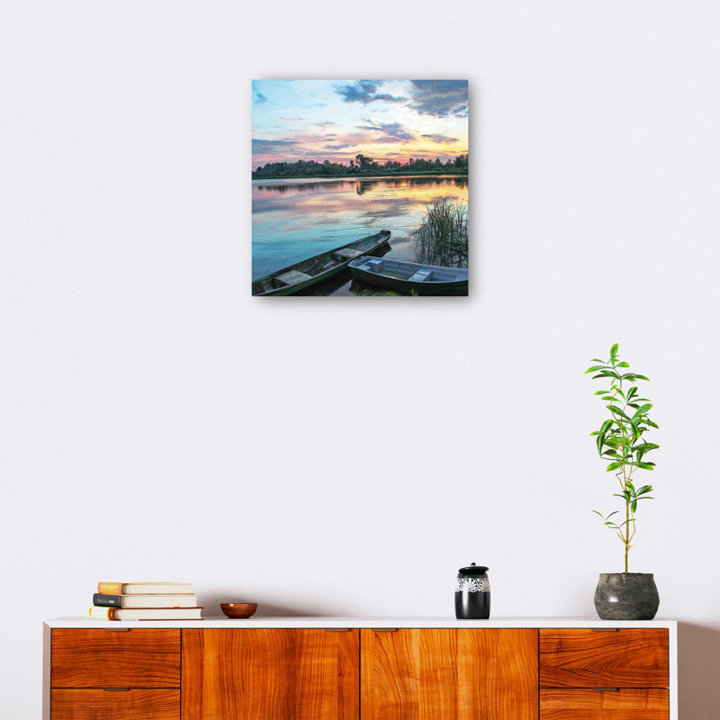 Lakeside Sunset Wrapped Canvas Art Print - 20" x 20"
