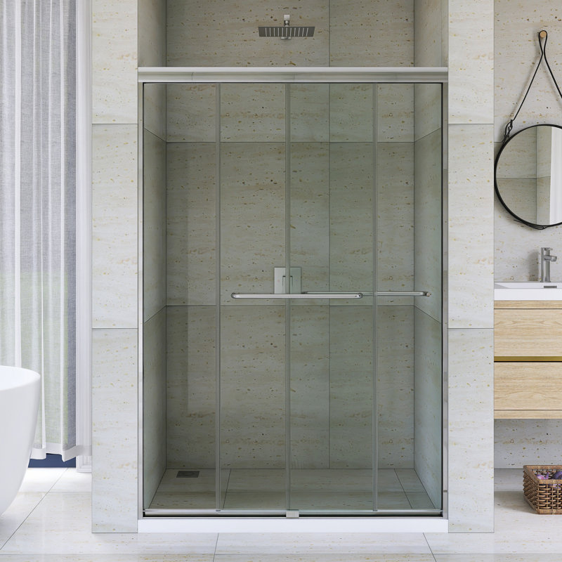 Porte de douche coulissante avec cadre en aluminium 44-48 "x H 70" au fini chromé, Chrome chrome
