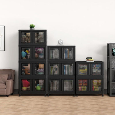 80Gal Plastic Stackable Collapsible Storage Bins with Doors and Wheels, Folding Storage Cabinet with Lid for Home Office Garage, Black -  WFX Utility™, FF1608F78058454E932B3C25D7F8A598