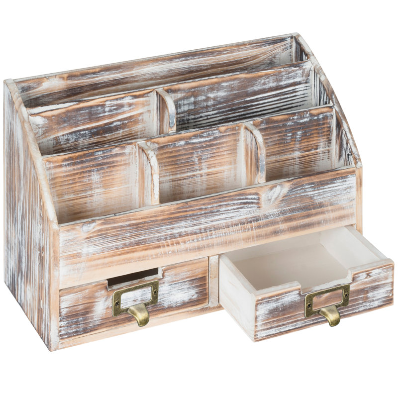 Rustic Brown Wood Multifunction Desk Organizer with Drawers