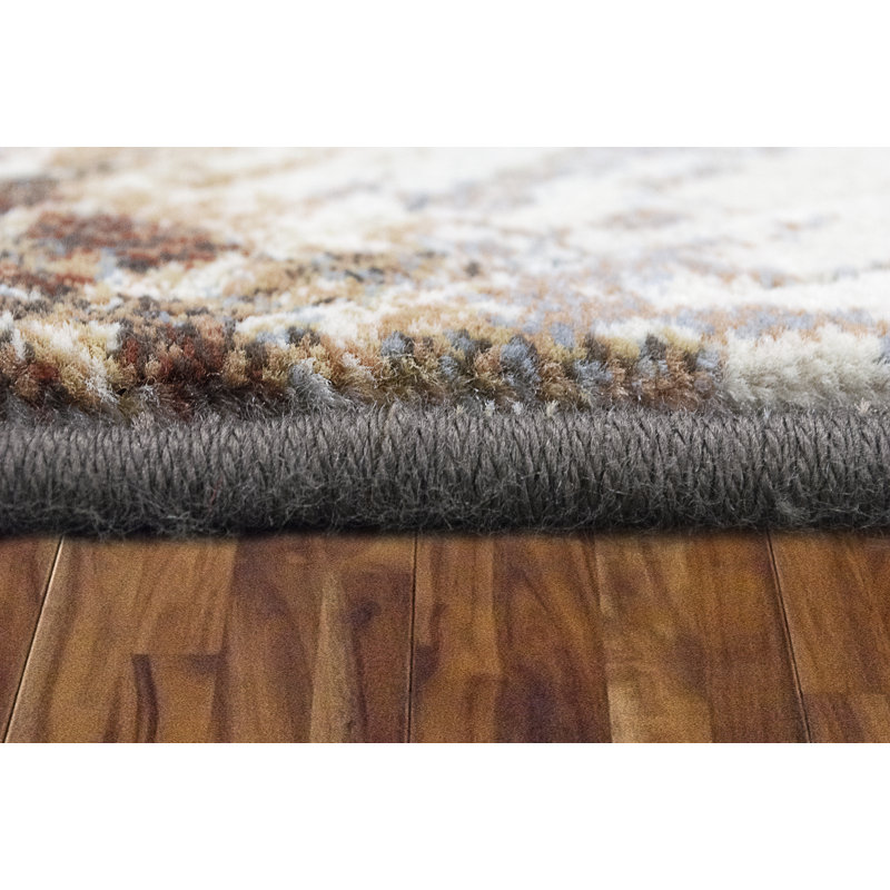 Tapis floral beige / gris / brun Makiver, Rectangle 7 pi 10 po x 10 pi 10 po
