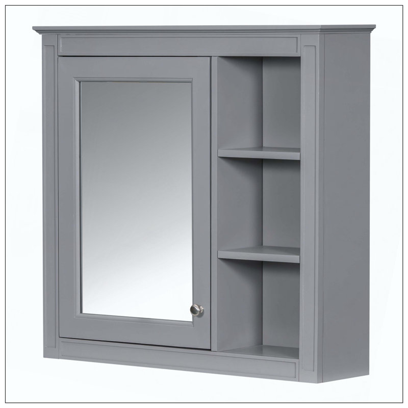 Armoire à pharmacie murale à miroir 3 tablettes ouvertes, Gris