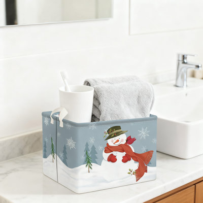 Snowman Christmas Storage Basket Collapsible Rectangular Bin For Toys Clothes Books Holiday Decor Organization With Handles Waterproof Fabric