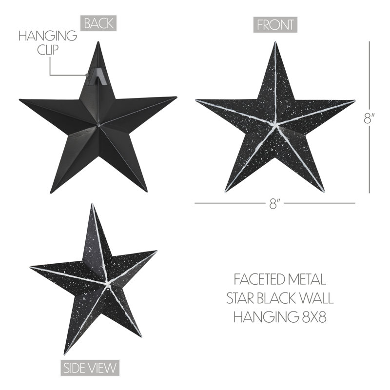  Décoration murale festive en métal étoile, Noir, H 8 po x l 8 po x P 0,75 po