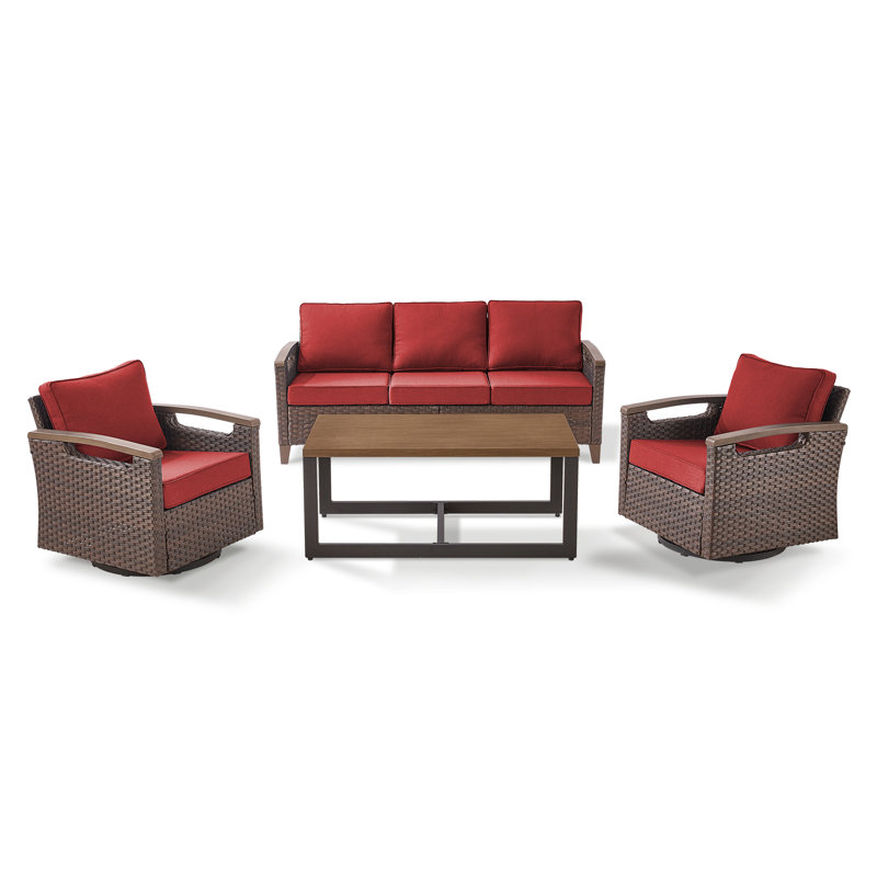 Arundel 5 Person Outdoor Patio Rattan Conversation Set With Swivel Chairs, Red