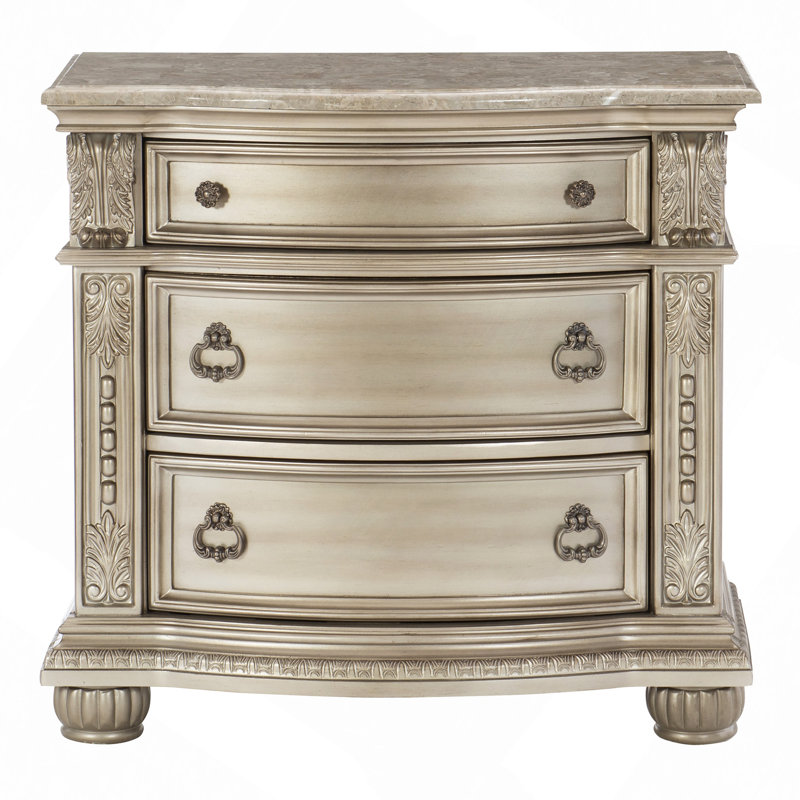 European Design 1Pc Nightstand W Genuine Marble Top Traditional Bedroom Furniture