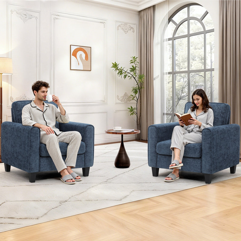 Mid-Century Accent Chairs Featuring Wide Backrest, Blue