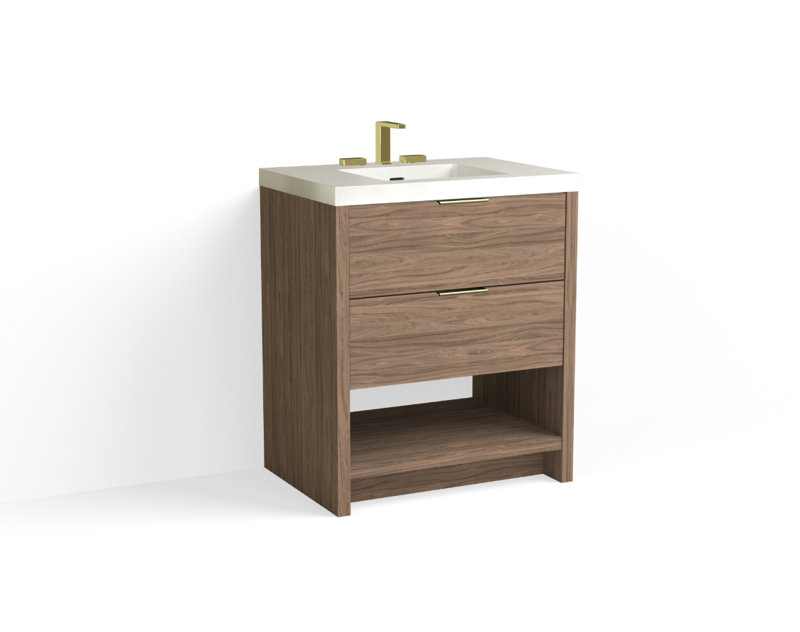 Vue 30" W Freestanding Single Bathroom Vanity, White Nanomatte, Matte White/8" Widespread, Matte Black