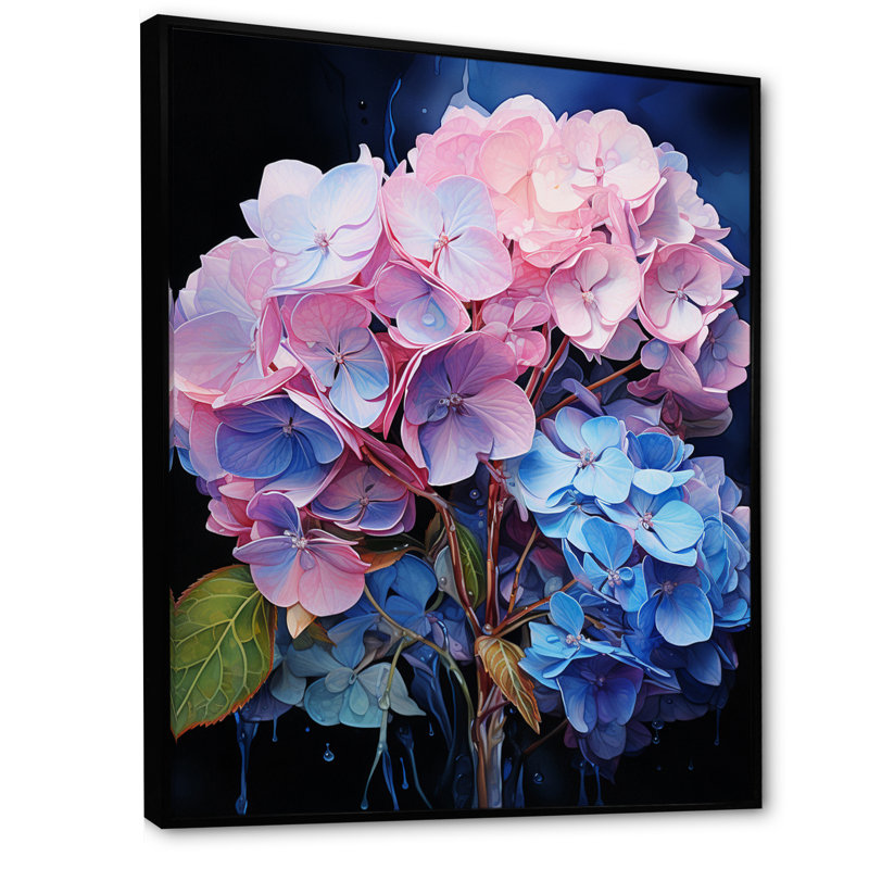 «Ginesta Blue Rose Hydrangea Majestic Elegance», reproduction sur toile, H 32 po x l 16 po x P 1 po, Cadre flottant noir