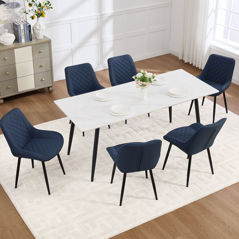 Faux Leather Upholstered Metal Dining Chair, 6, Blue