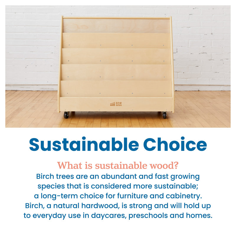 Natural Birch Double-Sided Mobile Book Display with Casters
