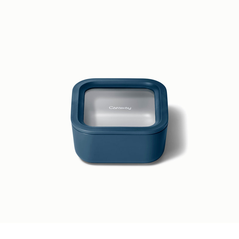 4.4 Cup Glass Food Container Square Shape W/ Lid, Navy