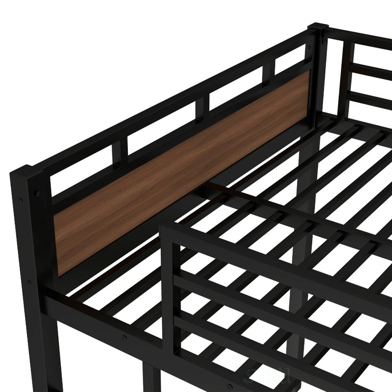Full Over Full Metal Bunk Bed With Separable Design And Raised Security Fence For Versatile Use And Safety, Walnut