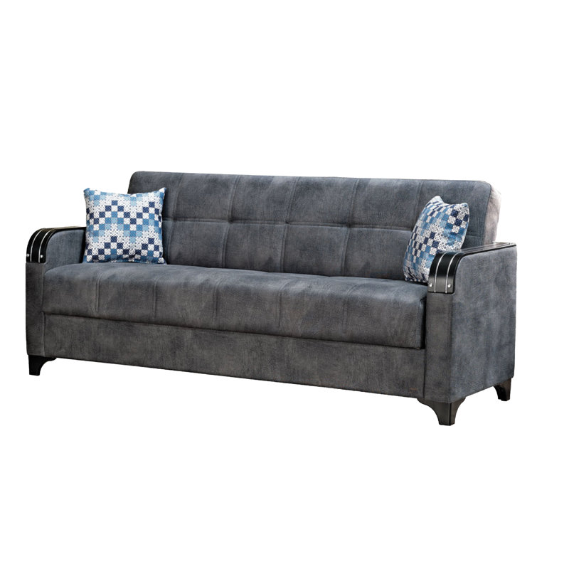 Twin 85'' Upholstered Convertible Sofa, Gray Microfiber/Microsuede, Black