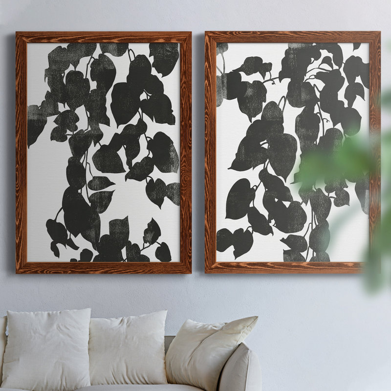 Silhouette de Pothos I - ensemble de 2 peintures sur toile encadrées, H 31,5 po x l 47 po x P 1,5 po, Brun