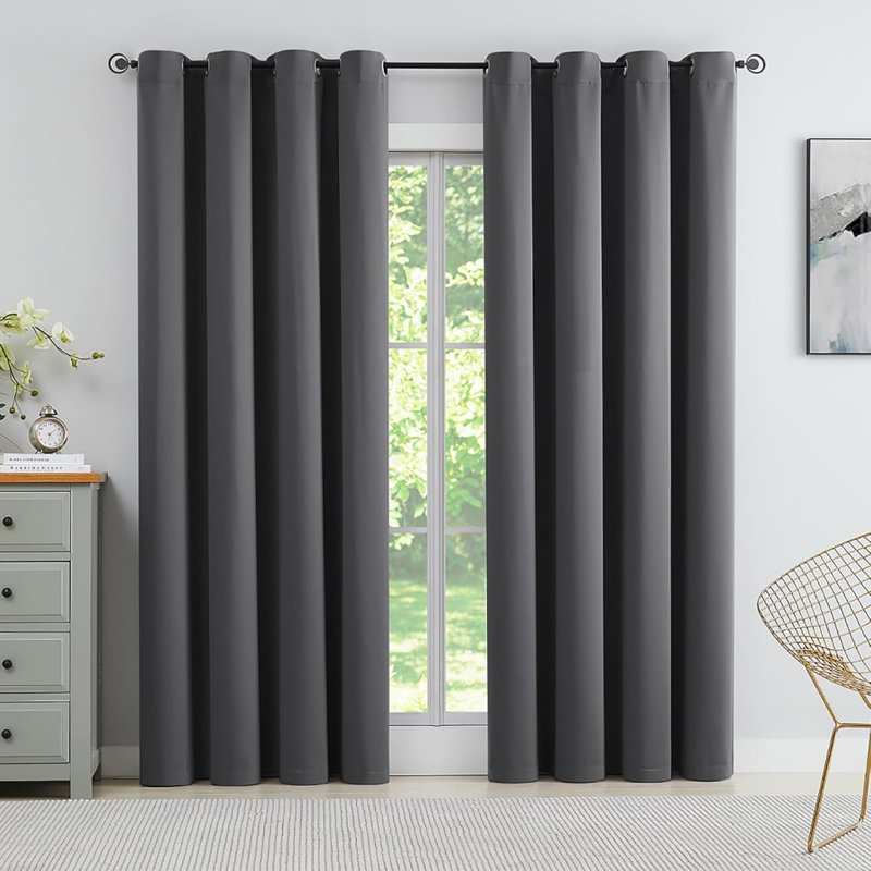 Room Darkening Curtain Panel Pair, 244cm Width x 132cm Drop, Grey