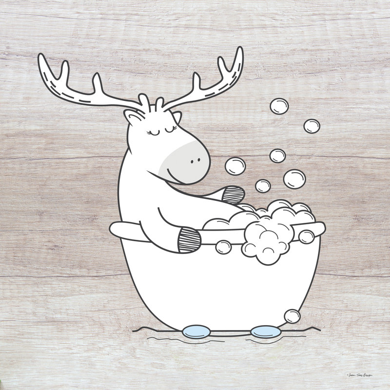 Salle de bain cerf, Non, H 12 po x l 12 po, Toile avec cadre flottant noir