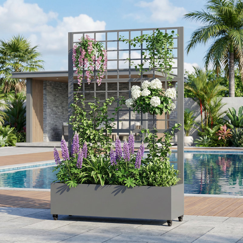 Metal Planter Box, Grey, 180.1cm H x 89.9cm W x 39.9cm D